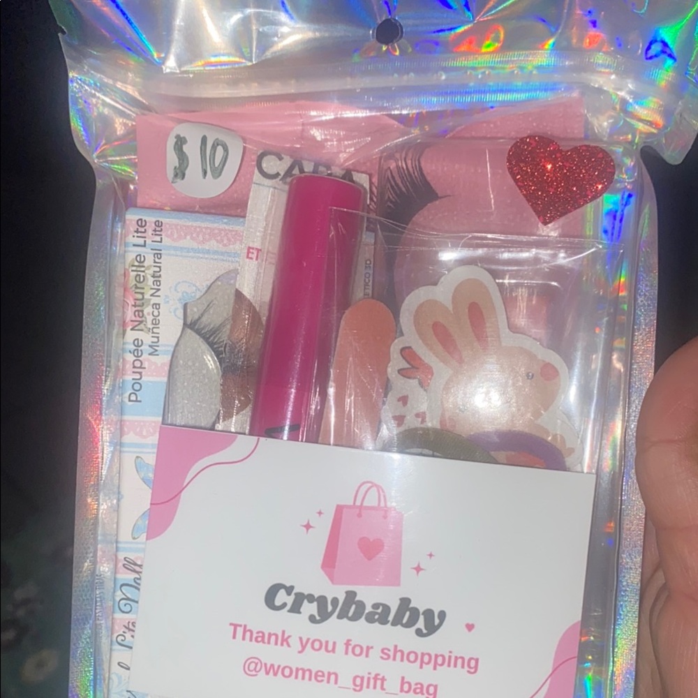 Crybaby Gift Bag with Pink Lipstick and Accessories